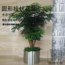 Round stainless steel flower bowl metal flower pot Chenjia flower Ware Square Hotel flower tube office building flower bucket
