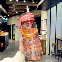 Summer large capacity kettle 2L plastic cup male and female fitness sports suction tube Cup students military training leak-proof water Cup