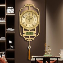 New Chinese timepiece hanging clock Living room Home Fashion light extravagant personality creative atmosphere clock Nordic pure copper quartz clock
