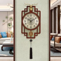 New Chinese classical wood hanging bell living room Zen quartz bell fashion deer head big gas silent clock China wind hanging table