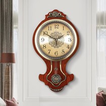 European style retro clock wall clock living room luxury pure copper solid wood swing 14 inch silent metal antique wall clock