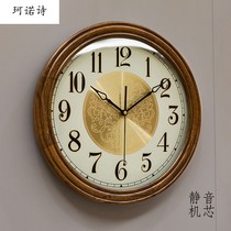 Solid wood New Chinese hanging bell Living room bedroom clock Eurostyle fashion muted creative home minimalist quartz clock clock