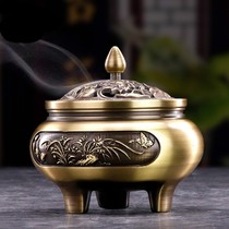 Brand three-legged copper incense burner household indoor agarwood sandalwood stove incense stove tea ceremony for Buddha antique pan incense stove