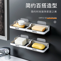 Creative suction cup wall-mounted soap box Double-layer large laundry soap box drain soap box bathroom soap box rack