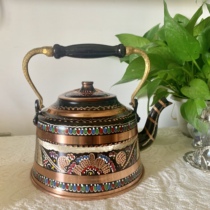 Spot Turkey original handmade carved copper enamel painted teapot kettle European Ottoman style glass