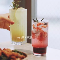 Net red Nordic light luxury vertical striped glass retro simple ins Wind high temperature coffee juice drink cup
