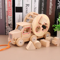 Childrens educational pull rope hand pull trailer pull animal 0-3 years old baby toddler hand push wooden early education toy
