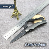 Multifunctional mountaineering buckle with LED light fruit knife adhesive hook key chain Quick Hook backpack water bottle buckle knife
