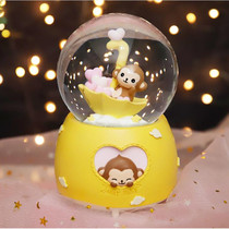 Lantern floating snowflakes happy monkey glass crystal ball music box ornaments childrens and women birthday gifts