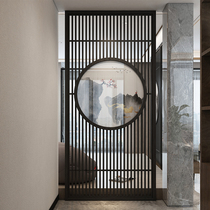 Package installation Chinese screen partition wall living room entrance hall home log Zen round grid seat screen