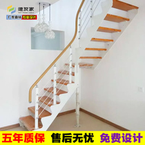 Double beam staircase indoor attic light luxury duplex villa solid wood overall glass guardrail home quick friends home direct sales