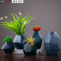 Yiming soft modern simple diamond surface glass small vase sandblasted living room office desktop hydroponic blue flower Ware