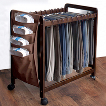Low hanger Floor-standing movable pants rack Small multi-function clothes rack Mobile solid wood drying rack cloakroom shelf