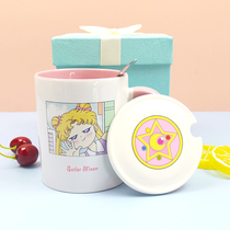 The beautiful girl warrior around the water ice moon water Cup ceramic cup cute cartoon mug birthday gift with lid spoon