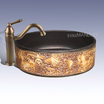 Hand washing basin basin high-grade personalized sanitary ware relief carving art ceramic hand washing table Basin