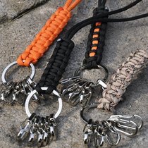 Anti-lost hand rope keychain DIY creative keychain umbrella rope woven key chain with five alloy hangers