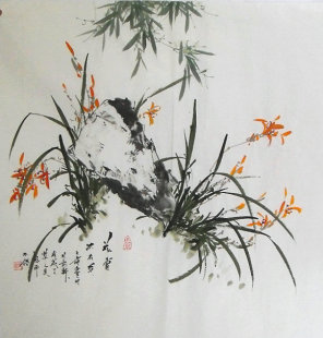 真迹字画 水墨画 花鸟画 彭玉寿四尺斗方国画竹子,兰花20