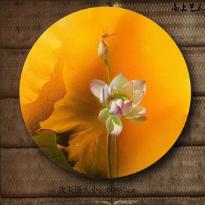 圆形油画板画荷花蜻蜓
