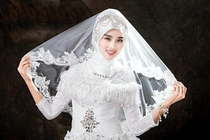 新款穆斯林回族新娘婚纱蕾丝白色头纱头巾纱巾结婚盖头纱TS190505