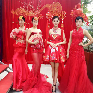 2017商演活动中国风成人演出服复古舞台团体表演服t台走秀礼服女
