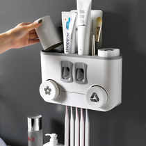 Toothbrush rack fully automatic toothpaste squeezing artifact toilet non-perforated wall-mounted Press set