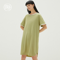 Neiwai inside and outside girls short sleeve T-shirt dress color contrast nightdress women summer wear home clothes