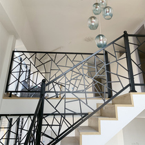  Wrought iron staircase guardrail handrail Solid wood indoor household railing balcony fence outdoor simple modern protective railing