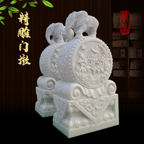 Stone carving Han Baiyu Gate Pier Pair Drum Stone Hotel Courtyard Household Chinese Door Pendings Town House Zhangcai Stone Drum