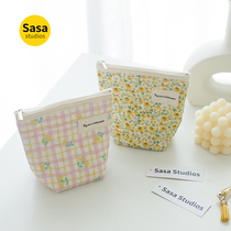 2021 New Mini Makeup Bag Mouth Red Hand Grab Makeup Bag Cotton Fabric Portable Carry-on Air Powder Cake Containing Bag