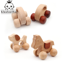 DIY infants learn to climb and grasp beech wood molars toys wooden car childrens toys