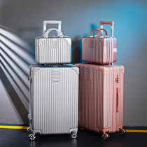 High face value luggage female 20 inch boarding suitcase Net red ins trolley case aluminum frame password leather box New