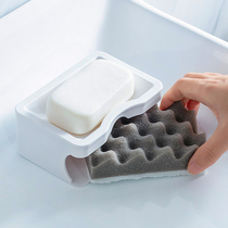 Japan double drain soap box with sponge Household bathroom soap holder Plastic toilet shelf Soap box tray