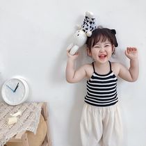 2020 childrens summer knitted vest baby cotton comfortable Suspender top classic black and white striped vest