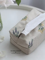 Small fresh cotton cloth drawing box Nordic embroidered flower tissue tissue pack Living room dining room paper towel bag
