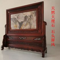 Special price sour branch solid wood carving inlaid natural marble landscape screen Mahogany Craft home gift ornaments