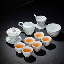 Sus ceramic tea set set hand-painted gold shadow green ceramic three Cai bowl Jade Jade gift box