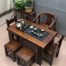 Old boat wood tea table and chair combination Chinese furniture pure solid wood Kung Fu Tea Table Office small living room balcony coffee table