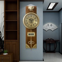 New Chinese wall clock home living room clock Chinese style simple decoration solid wood silent clock atmospheric swing clock