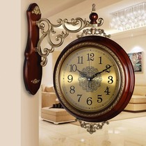 American pure copper solid wood double-sided wall clock living room large clock luxury European clock creative wall hanging silent wall watch