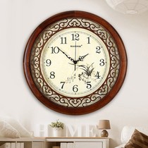 Solid wood Chinese wind hanging bell sitting room Chinese style round hanging table hanging wall art decor clock home atmospheric clock