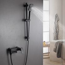 German black bathtub side wooden barrel all copper simple set hot and cold faucet shower with lifting rod shower spray gun