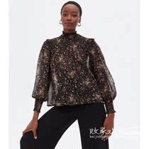 United Kingdom 10 10 NL 2021 Autumn Stand Collar Pullover Bubble Sleeve Chiffon Shirt
