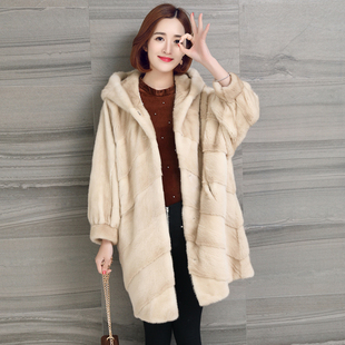 貂皮大衣女整貂帽海宁2018新款进口美国水貂绒外套加大码胖mm皮草
