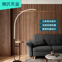 Lins wood simple modern creative sofa bedside a few mini round table wireless charging lamp LS240