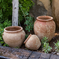 Huahan large cement flowerpot decorative flower ornaments floor green plant basin retro red pottery Villa courtyard garden