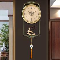 New Chinese hanging clock Living room Home Fashion modern atmosphere upscale personality clock table hanging wall pure copper light extravagant clock