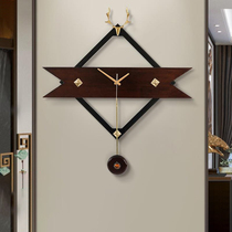 New Chinese wall clock living room classical Chinese style home wall solid wood light luxury deer head hanging watch fashion clock