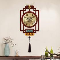 New Chinese perpetual calendar wooden wall clock living room home Chinese wind Net red clock silent clock creative quartz clock