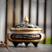 Pure copper incense burner Household indoor air purification sandalwood stove for Buddha aromatherapy stove Antique agarwood plate incense burner
