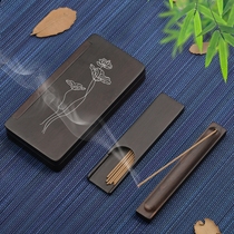 Hand-inlaid silver ebony wood thread incense insert sandalwood stove incense burning box lying incense burner solid wood portable incense board set